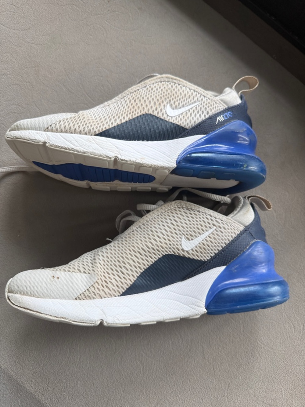 Nike Beige and Blue Air Max 270 Slip-On Sneakers